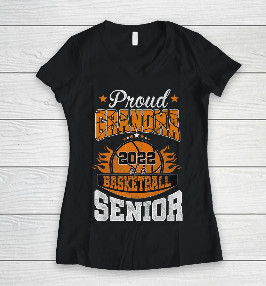 Proud Grandma Of A 2022 Senior Basketball Player Graduation Women V-Neck T-Shirt