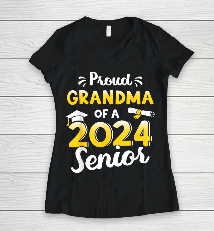 Proud Grandma Of A Graduation Class Of 2024 Senior Graduate Women V-Neck T-Shirt