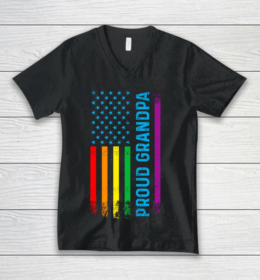 Proud Grandpa Lgbt Lgbtq Gay Pride Rainbow Flag Unisex V-Neck T-Shirt
