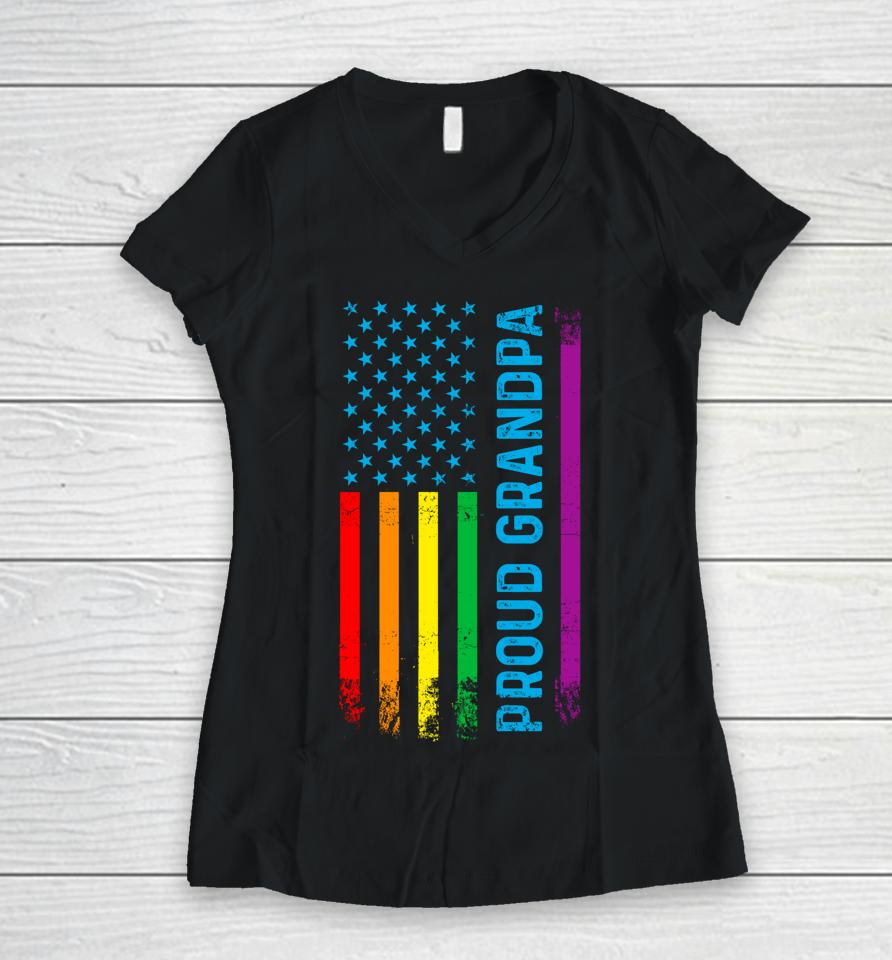 Proud Grandpa Lgbt Lgbtq Gay Pride Rainbow Flag Women V-Neck T-Shirt