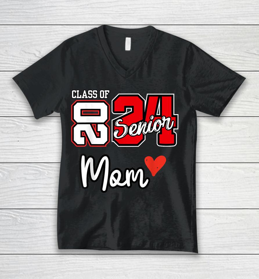 Proud Mom Senior 2024 Class Of 2024 Cute Heart Graduation 24 Unisex V-Neck T-Shirt