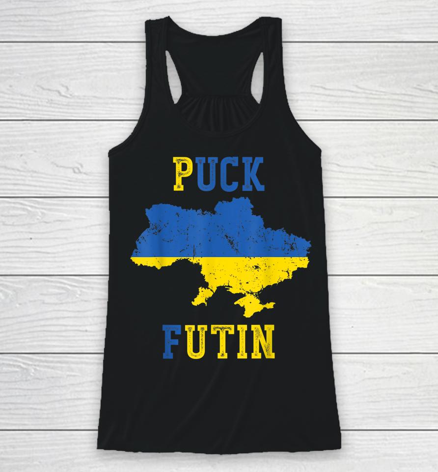 Puck Futin Funny I Stand With Ukraine Ukrainian Love Support Racerback Tank