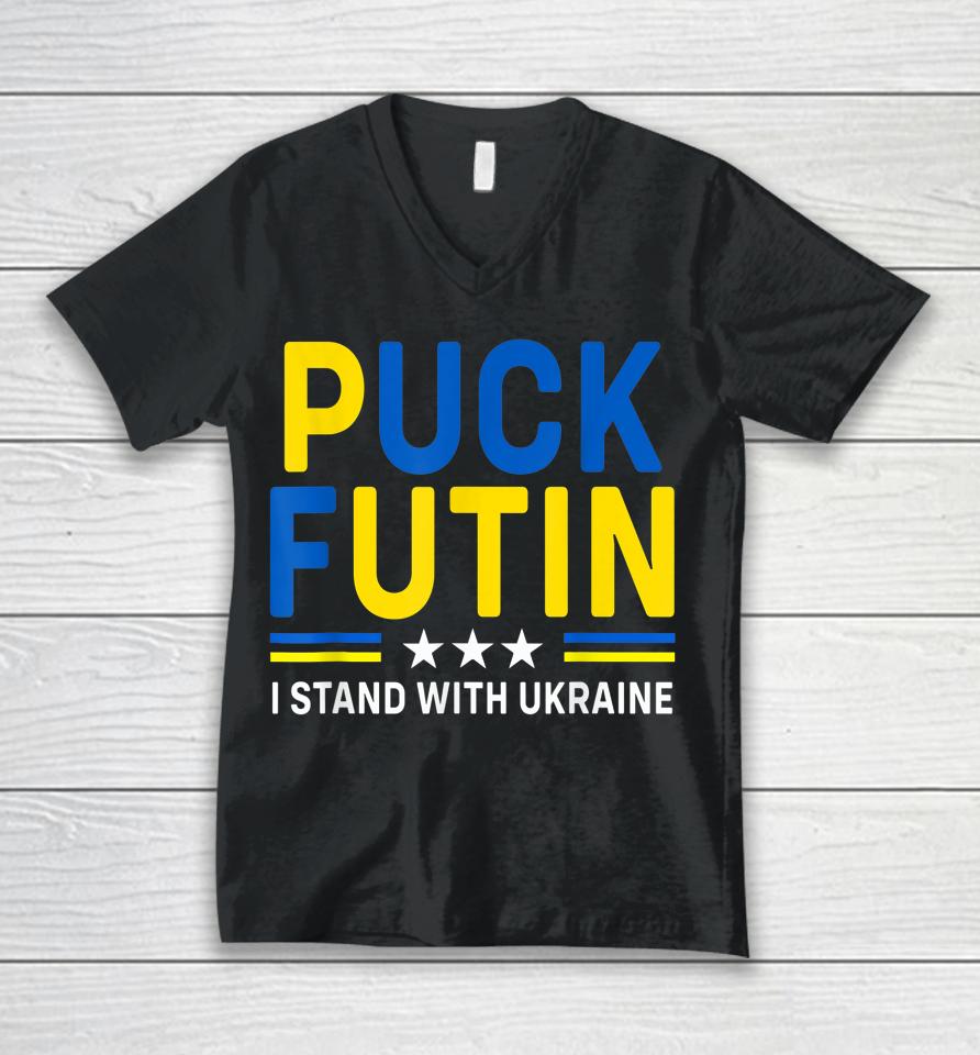 Puck Futin I Stand With Ukraine Flag Support Unisex V-Neck T-Shirt