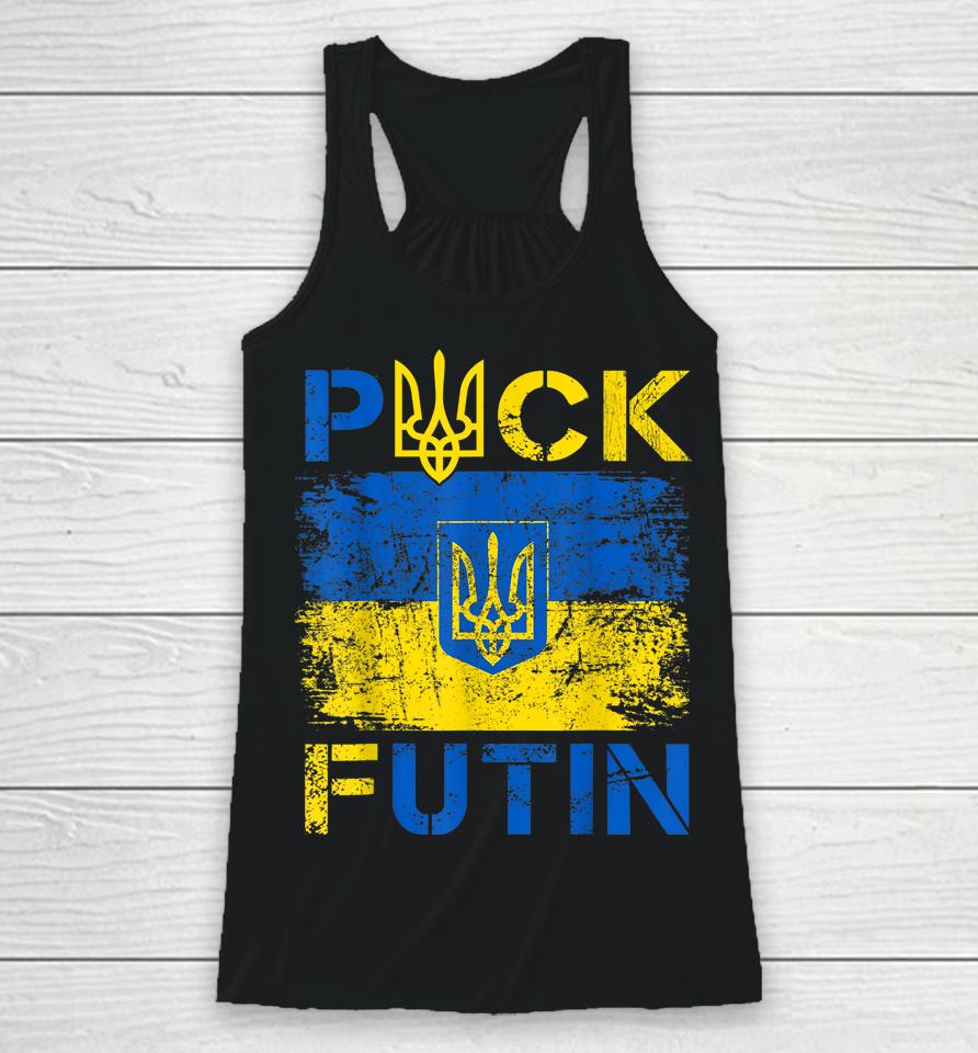 Puck Futin Meme I Stand With Ukraine Ukrainian Lover Support Racerback Tank