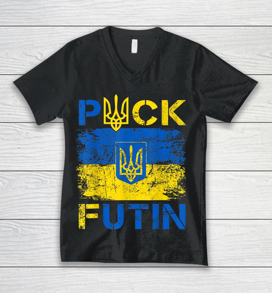 Puck Futin Meme I Stand With Ukraine Ukrainian Lover Support Unisex V-Neck T-Shirt