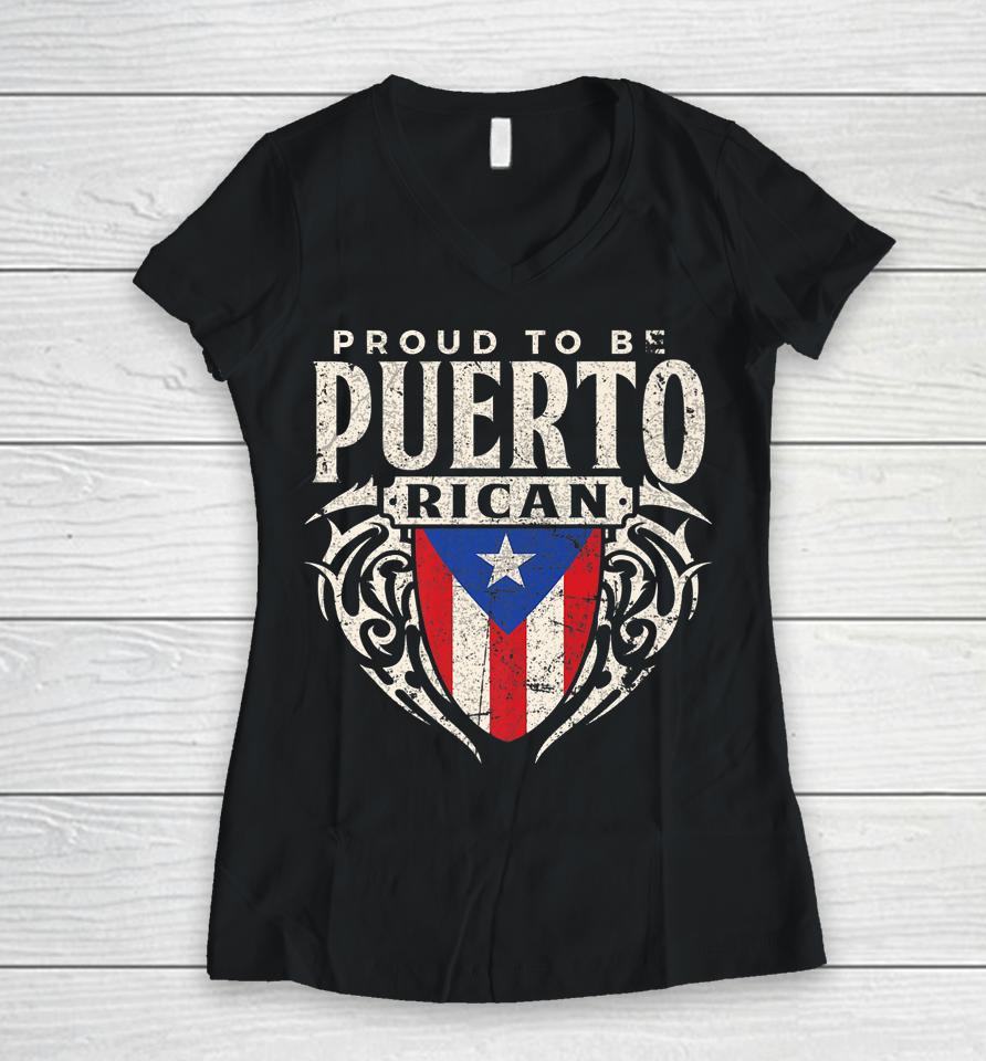 Puerto Rico Flag Tee Proud To Be Puerto Rican Souvenir Women V-Neck T-Shirt