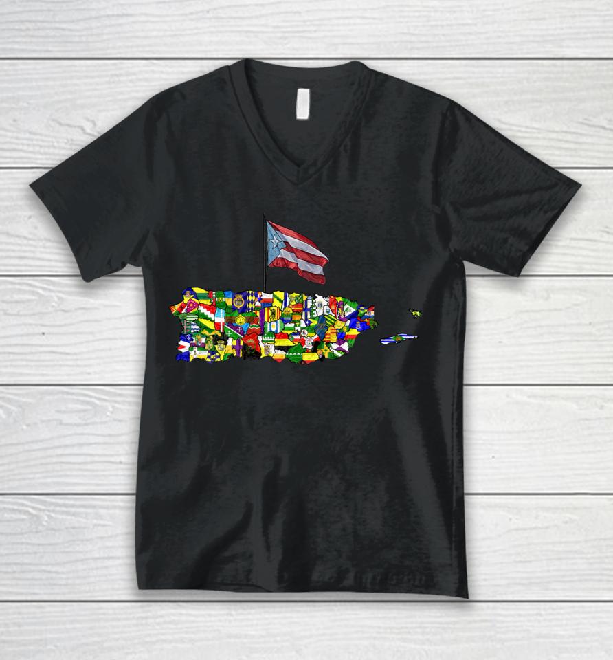 Puerto Rico Flags Map Boricua Flag Unisex V-Neck T-Shirt