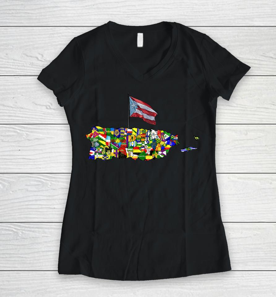 Puerto Rico Flags Map Boricua Flag Women V-Neck T-Shirt