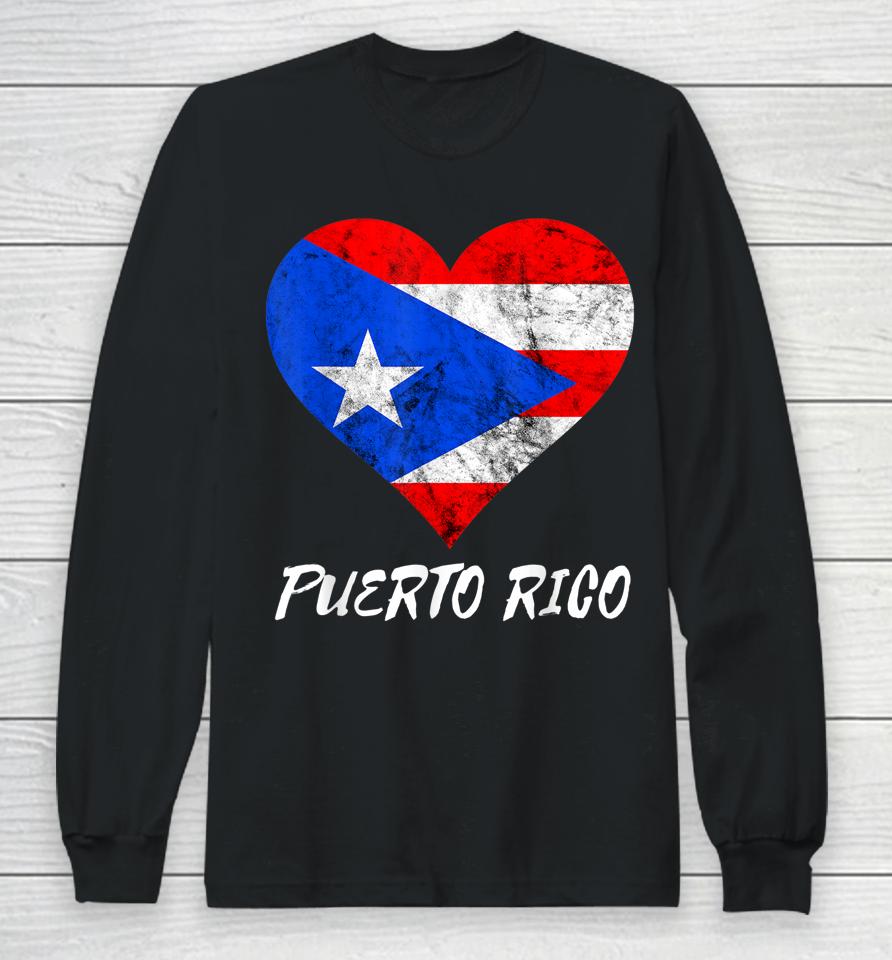 Puerto Rico Heart Puertorro Puerto Rican Flag Boricua Roots Long Sleeve T-Shirt