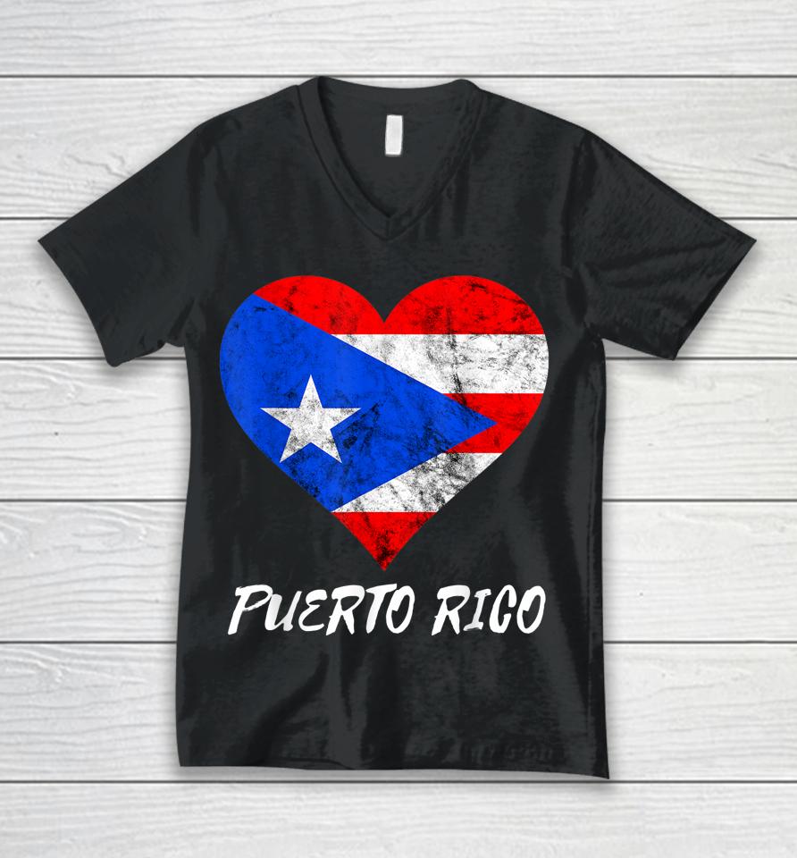 Puerto Rico Heart Puertorro Puerto Rican Flag Boricua Roots Unisex V-Neck T-Shirt