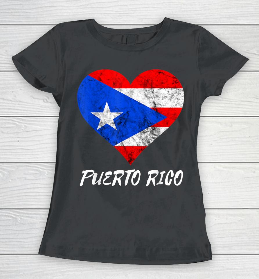 Puerto Rico Heart Puertorro Puerto Rican Flag Boricua Roots Women T-Shirt
