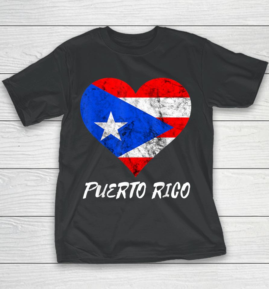 Puerto Rico Heart Puertorro Puerto Rican Flag Boricua Roots Youth T-Shirt