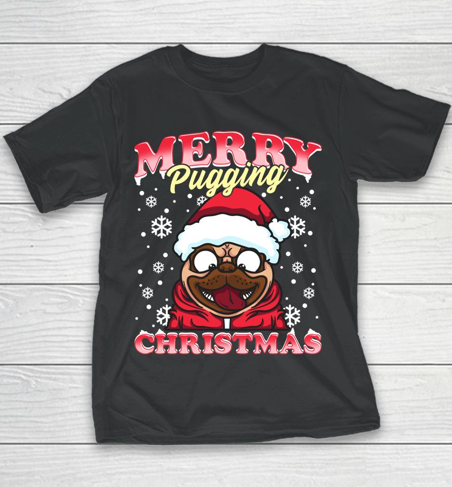 Pug Funny Snowflakes Christmas Dog Wearing A Santa Hat Youth T-Shirt