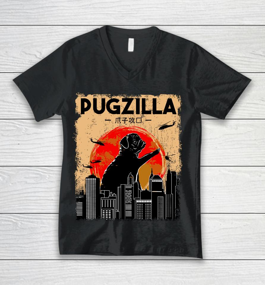 Pug Lover, Pugzilla, Funny Pug, Funny Dog Unisex V-Neck T-Shirt