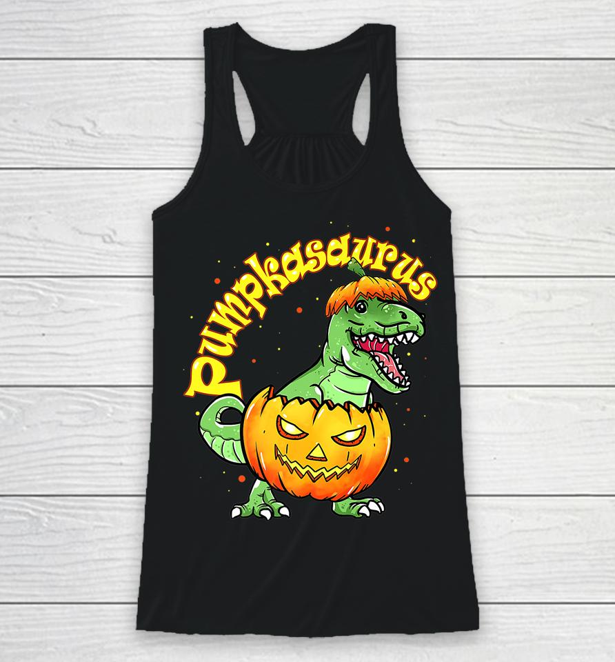 Pumpkasaurus Dinosaur Pumpkin Halloween Racerback Tank