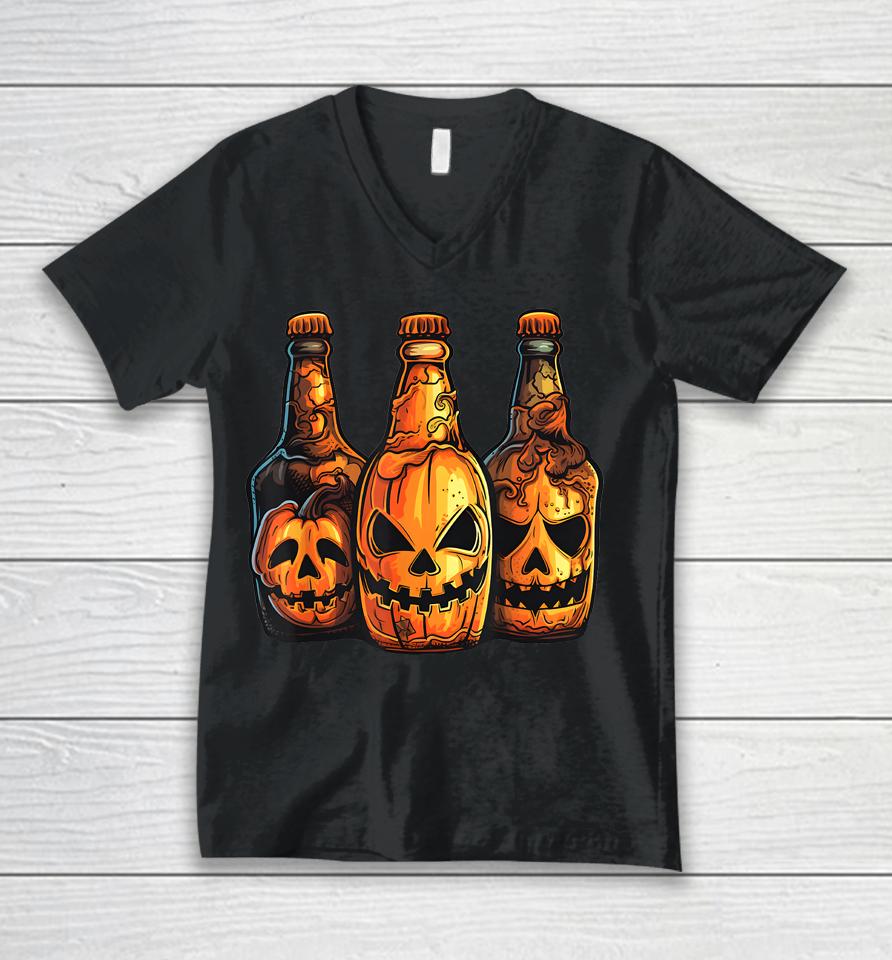 Pumpkin Beer Halloween Spooky Pumpkins Halloween Bar Crawl Unisex V-Neck T-Shirt