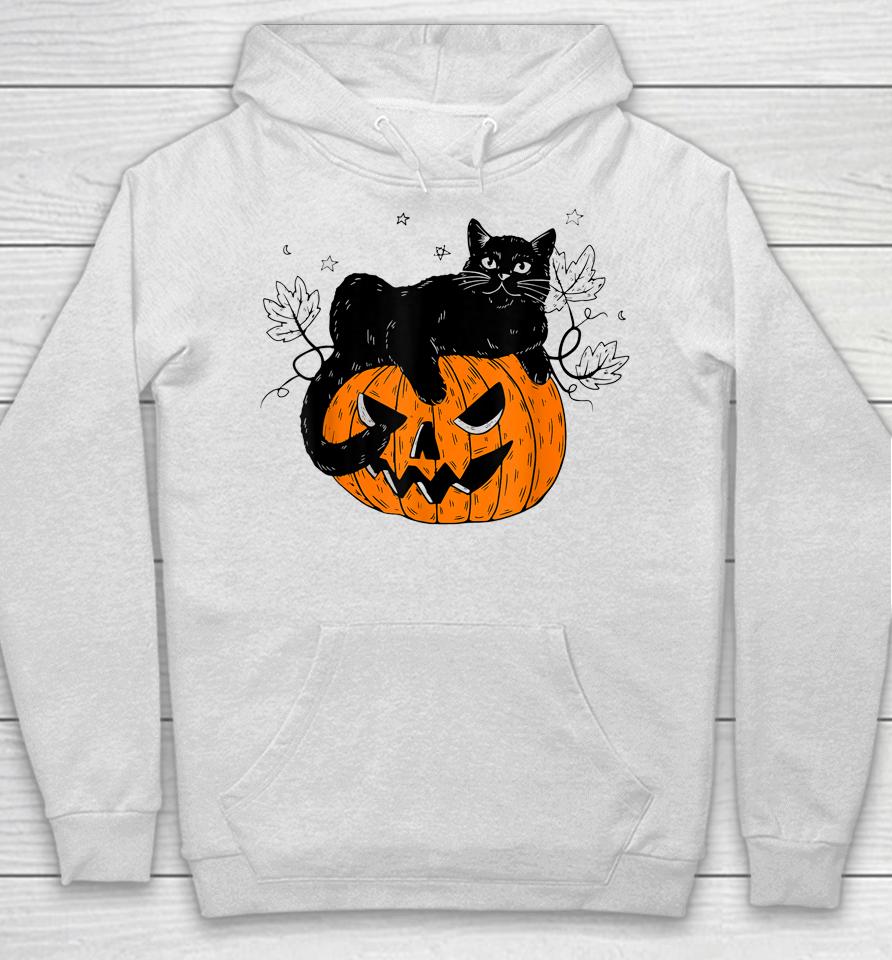 Pumpkin Black Cat Halloween Costume Scary Witch Fall Season Hoodie