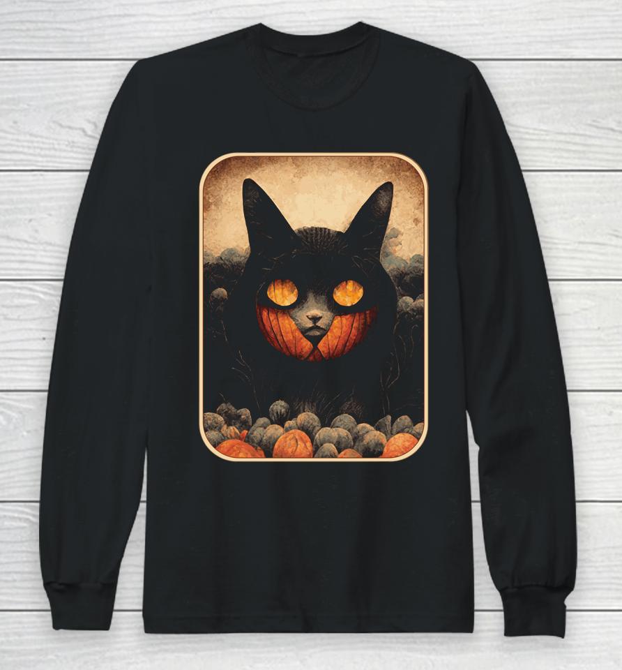 Pumpkin Cat - Black Cat And Pumpkin Long Sleeve T-Shirt