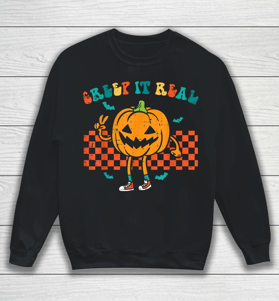 Pumpkin Creep It Real Retro Jackolantern Halloween Costume Sweatshirt