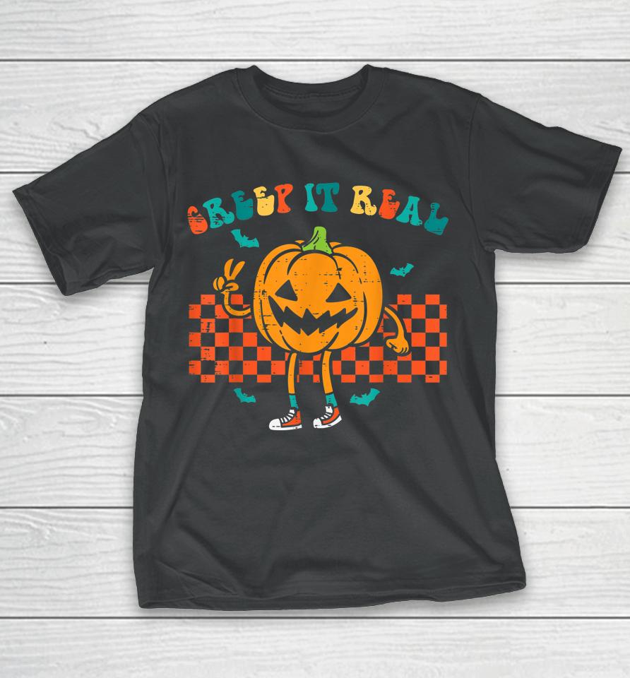 Pumpkin Creep It Real Retro Jackolantern Halloween Costume T-Shirt