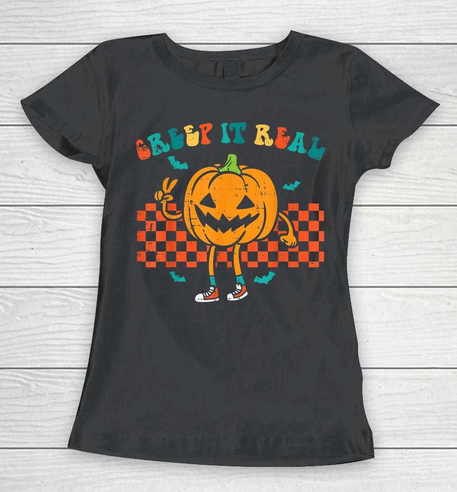 Pumpkin Creep It Real Retro Jackolantern Halloween Costume Women T-Shirt