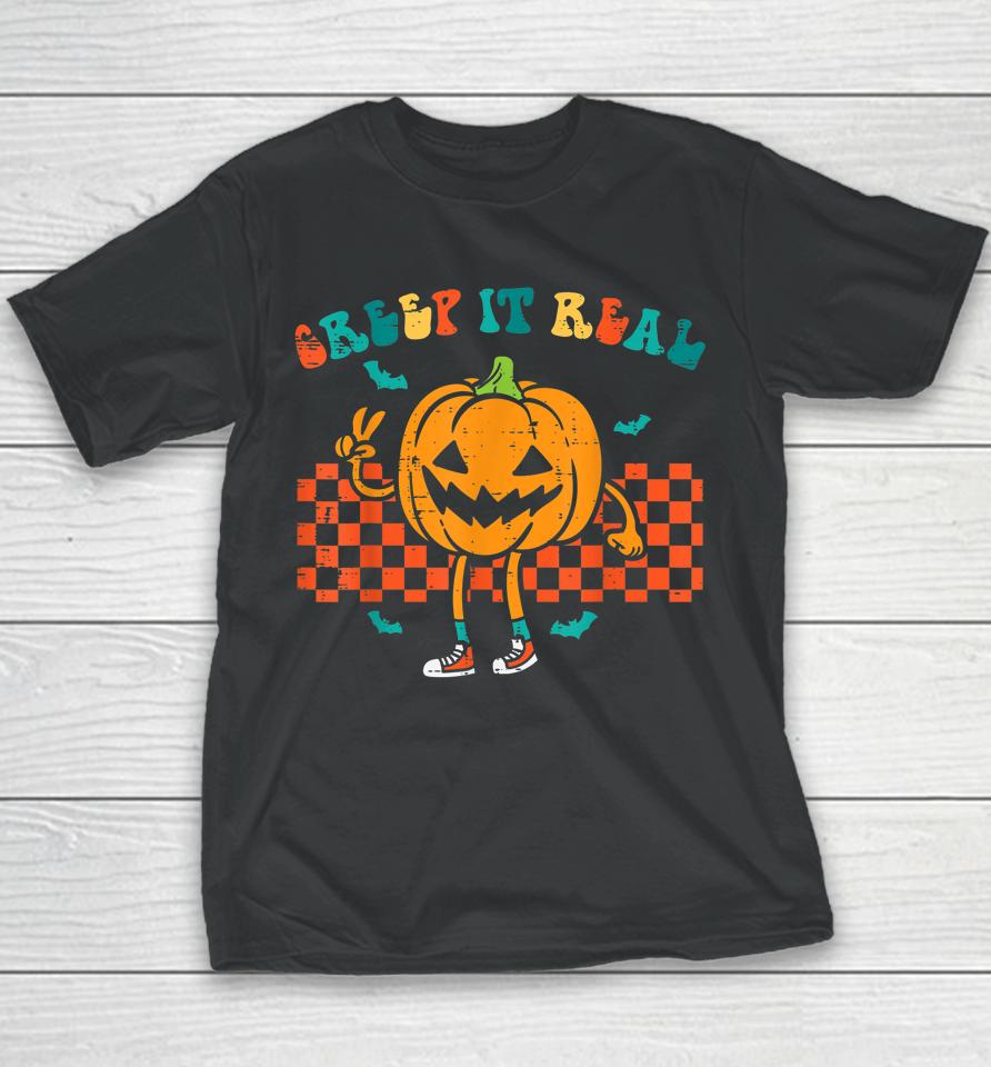 Pumpkin Creep It Real Retro Jackolantern Halloween Costume Youth T-Shirt