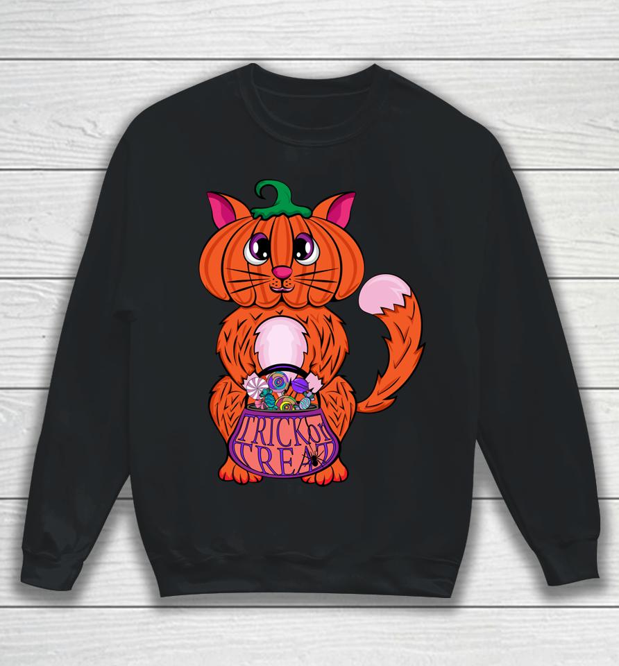 Pumpkin Head Cat - Halloween Cat Pumpkin Cat Sweatshirt