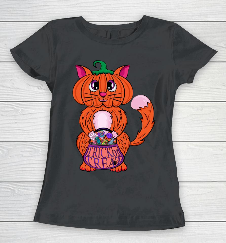Pumpkin Head Cat - Halloween Cat Pumpkin Cat Women T-Shirt