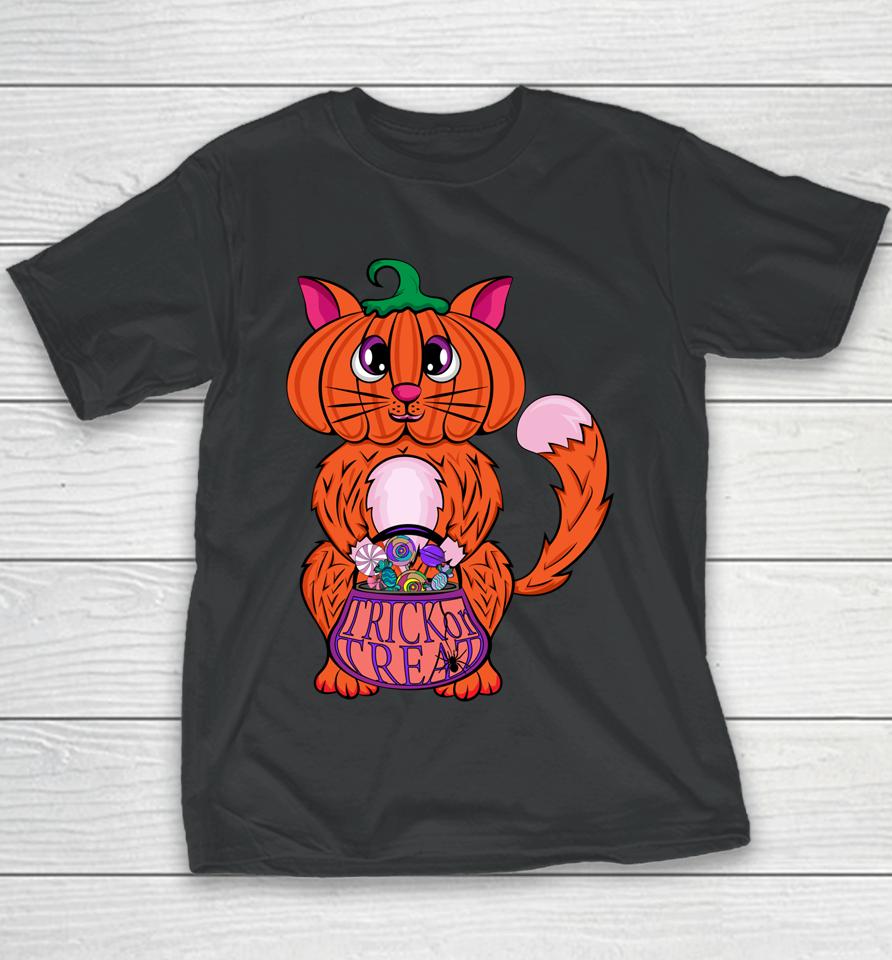 Pumpkin Head Cat - Halloween Cat Pumpkin Cat Youth T-Shirt
