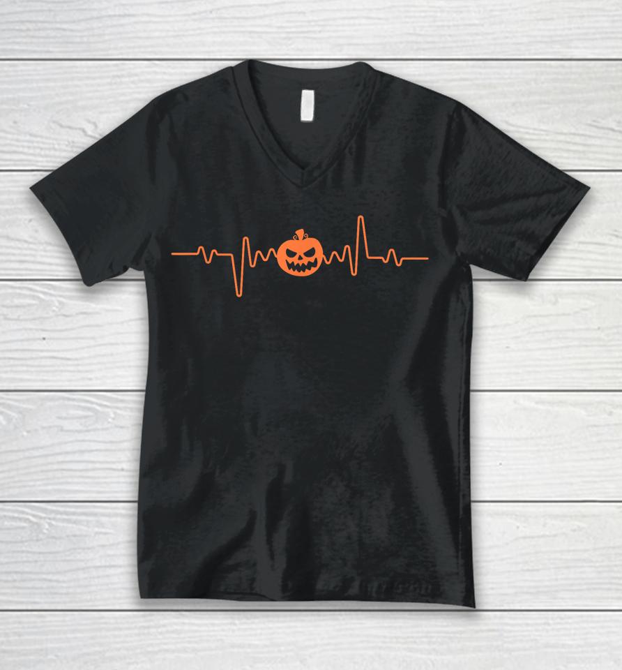 Pumpkin Heartbeat Halloween Pumpkin Lover Unisex V-Neck T-Shirt