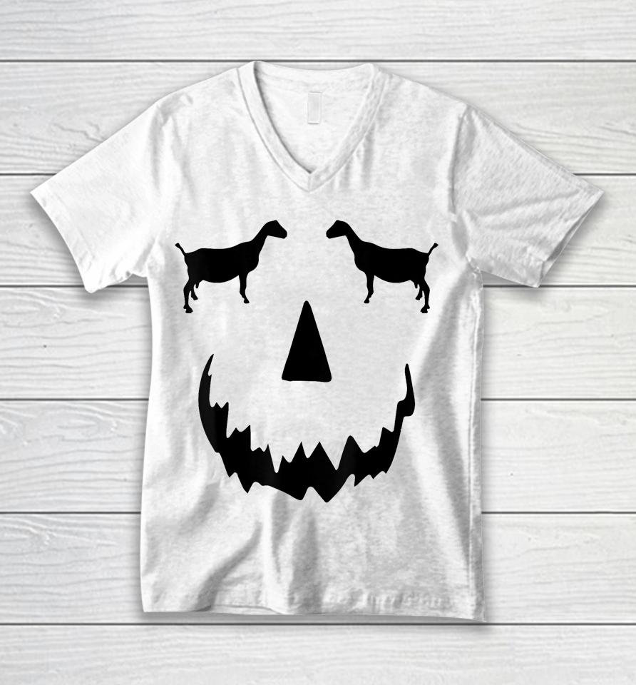 Pumpkin Lamancha Goat Halloween Unisex V-Neck T-Shirt