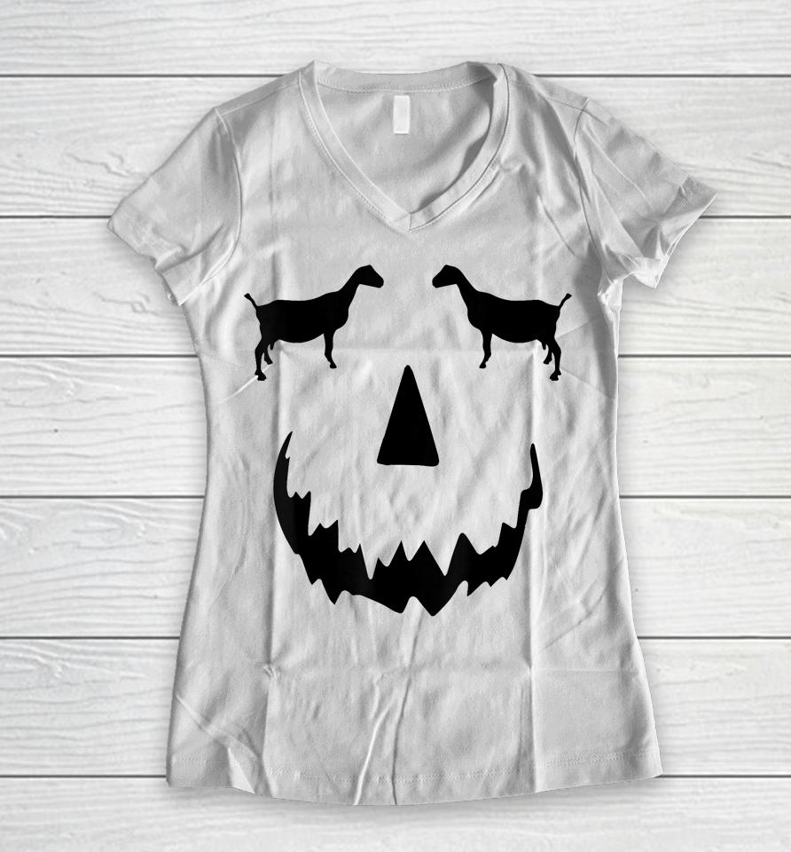 Pumpkin Lamancha Goat Halloween Women V-Neck T-Shirt