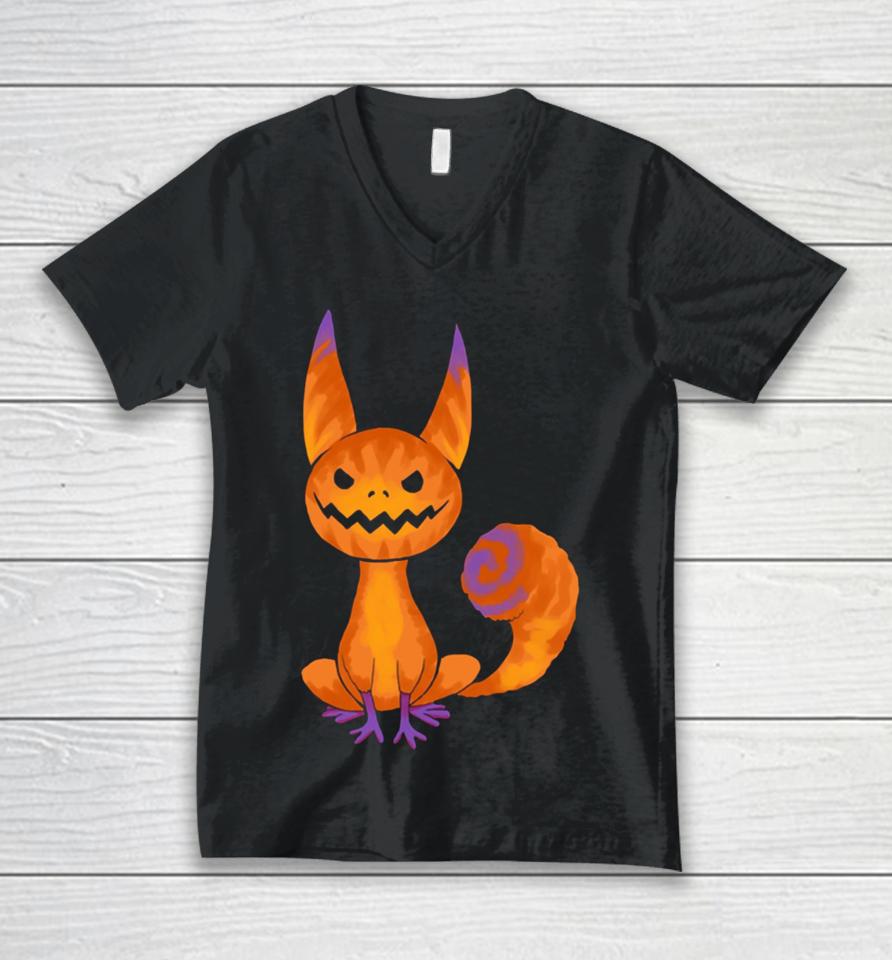 Pumpkin Lothcat Halloween Unisex V-Neck T-Shirt
