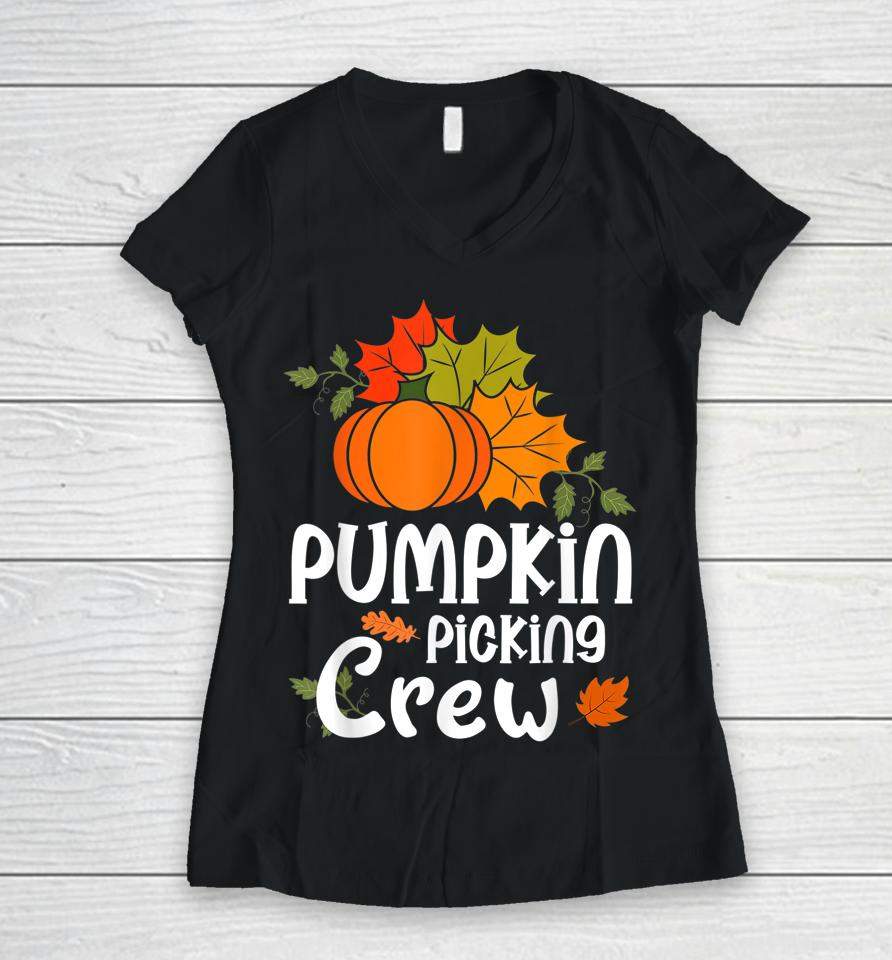 Pumpkin Picking Crew For Halloween Family Matching Women V-Neck T-Shirt