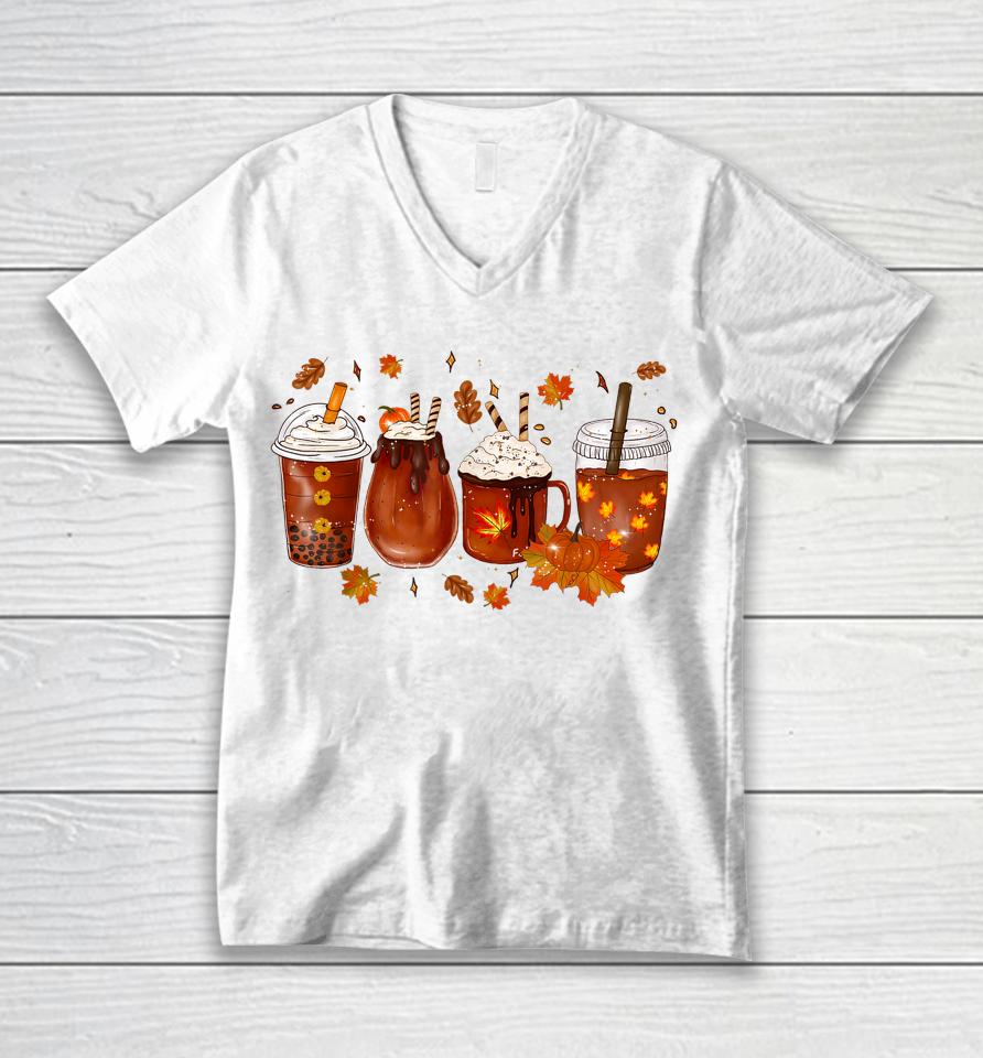 Pumpkin Spice Coffee Latte Fall Autumn Season Unisex V-Neck T-Shirt