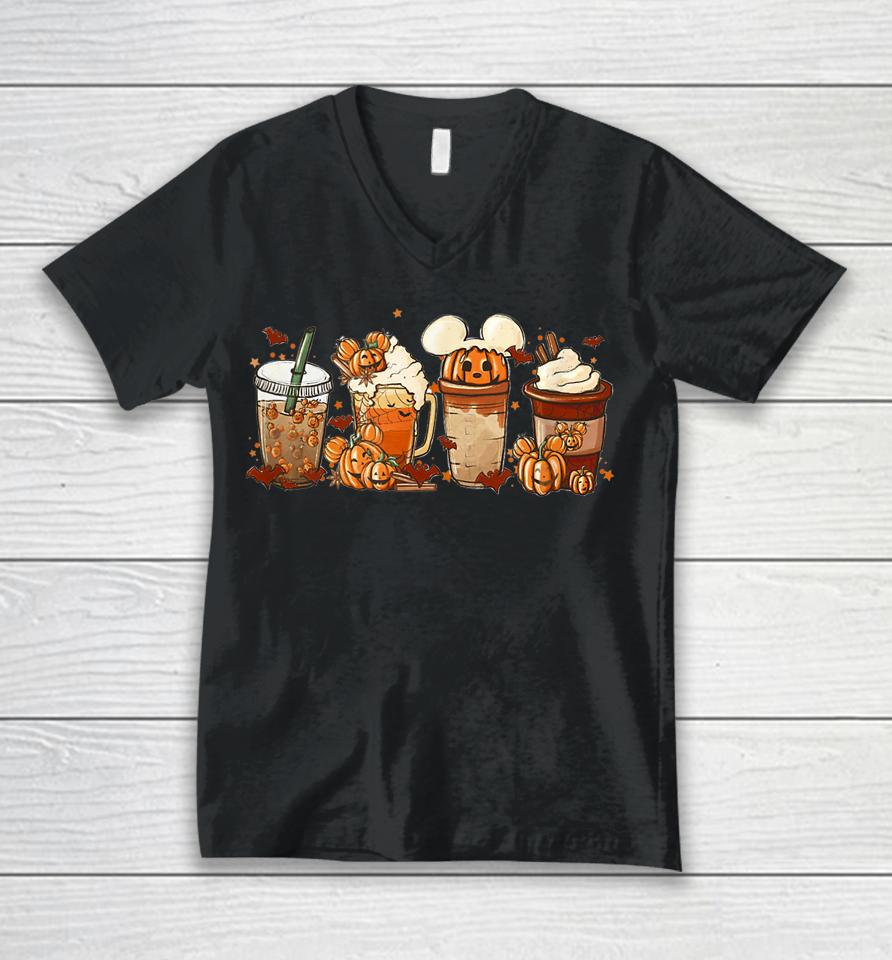 Pumpkin Spice Cute Latte Iced Autumn Coffee Fall Halloween Unisex V-Neck T-Shirt