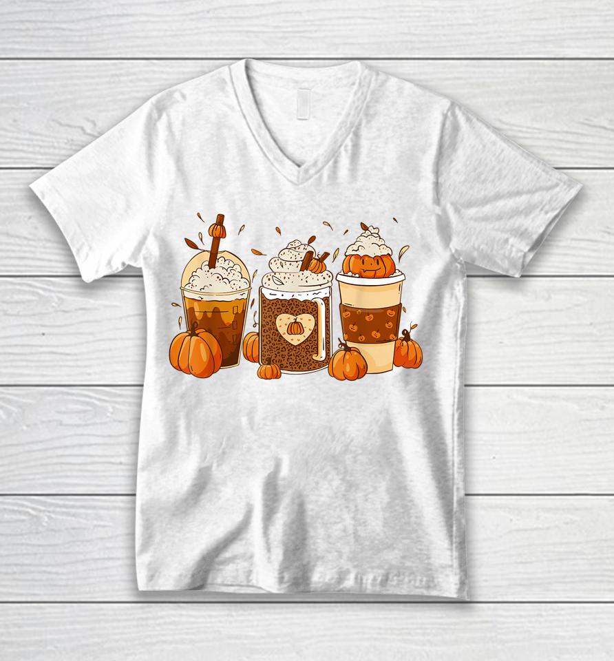 Pumpkin Spice Latte Fall Coffee Thanksgiving Unisex V-Neck T-Shirt