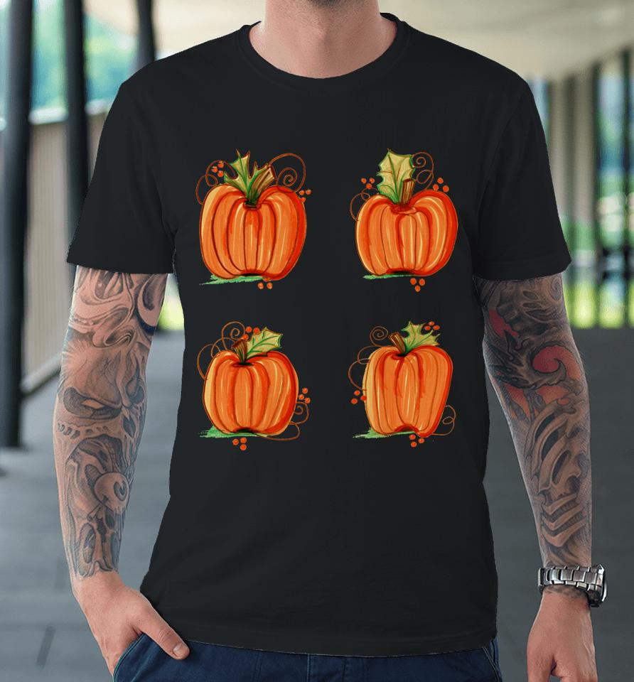 Pumpkin Treat Halloween Orange Fall Handpainted Autumn Cute Premium T-Shirt