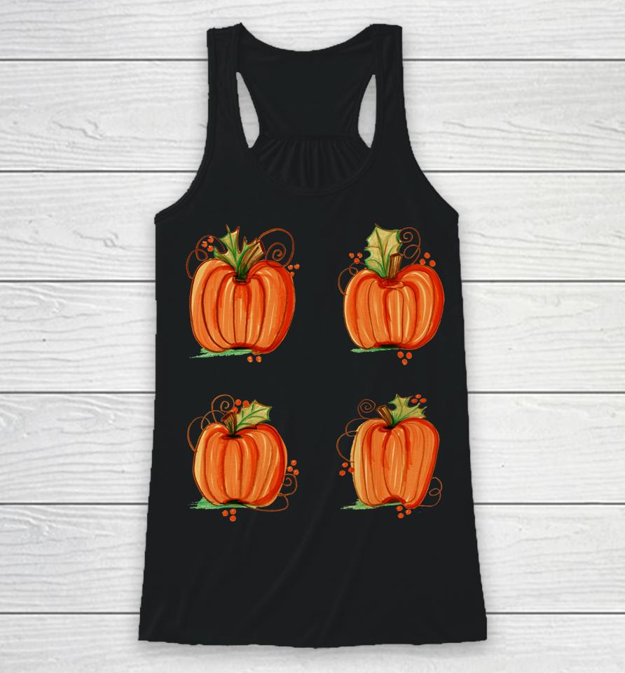 Pumpkin Treat Halloween Orange Fall Handpainted Autumn Cute Racerback Tank