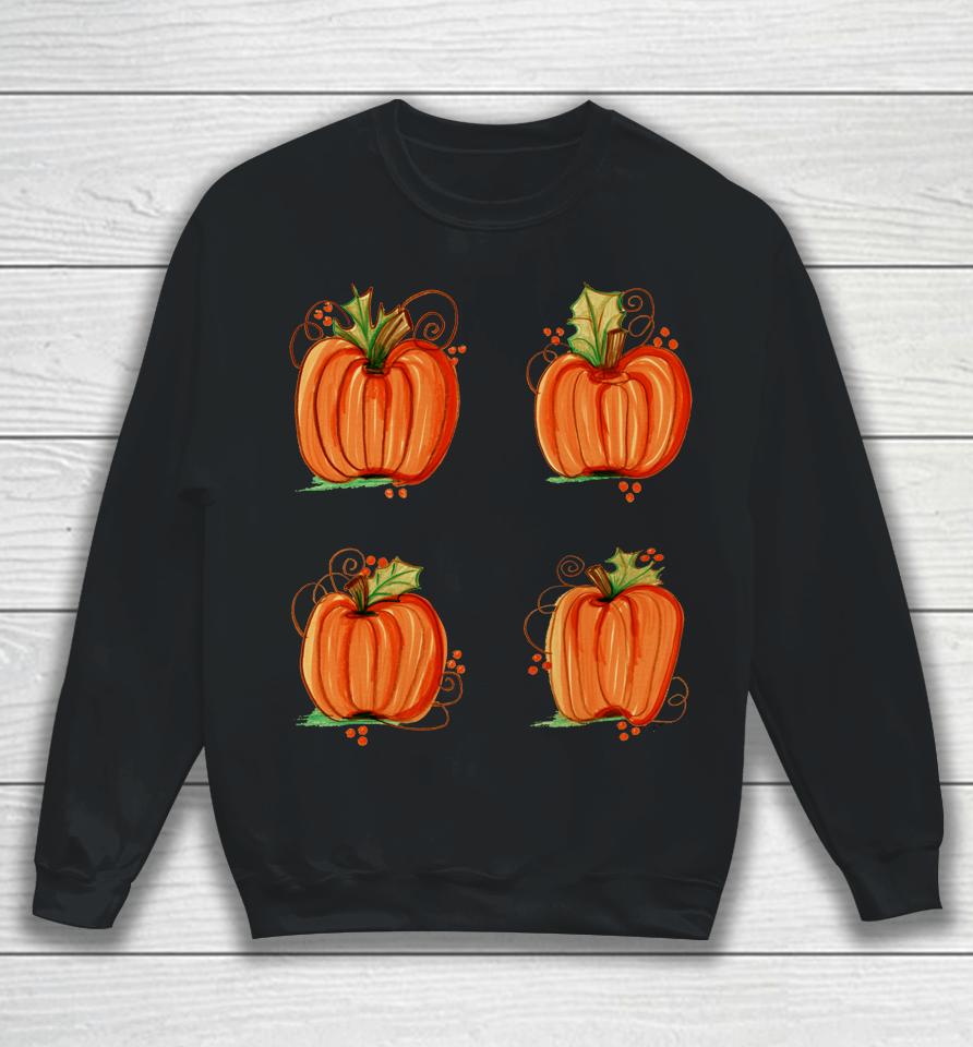 Pumpkin Treat Halloween Orange Fall Handpainted Autumn Cute Sweatshirt