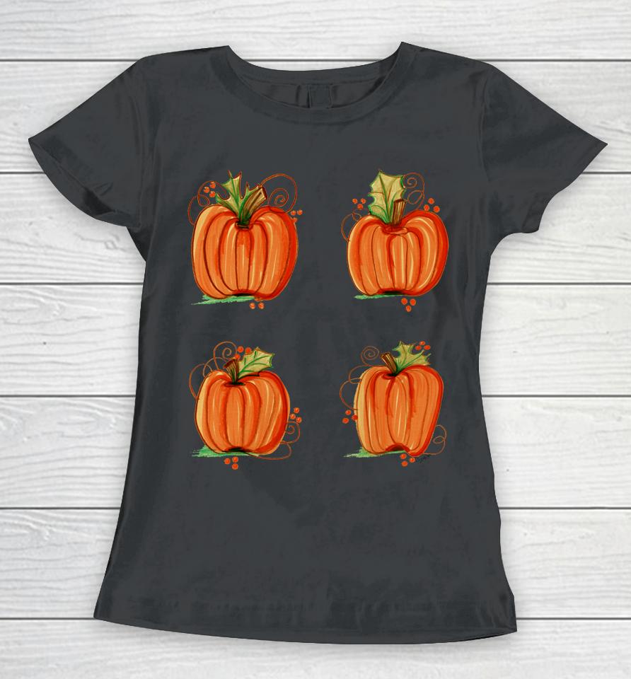 Pumpkin Treat Halloween Orange Fall Handpainted Autumn Cute Women T-Shirt