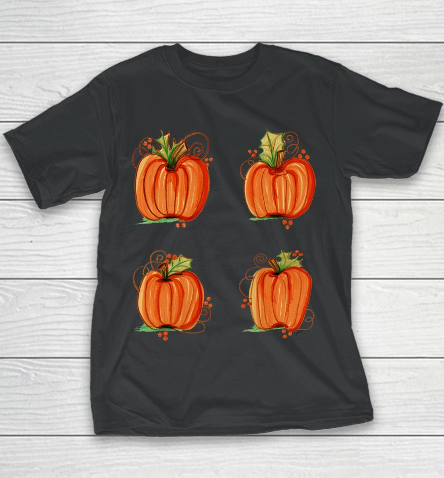 Pumpkin Treat Halloween Orange Fall Handpainted Autumn Cute Youth T-Shirt
