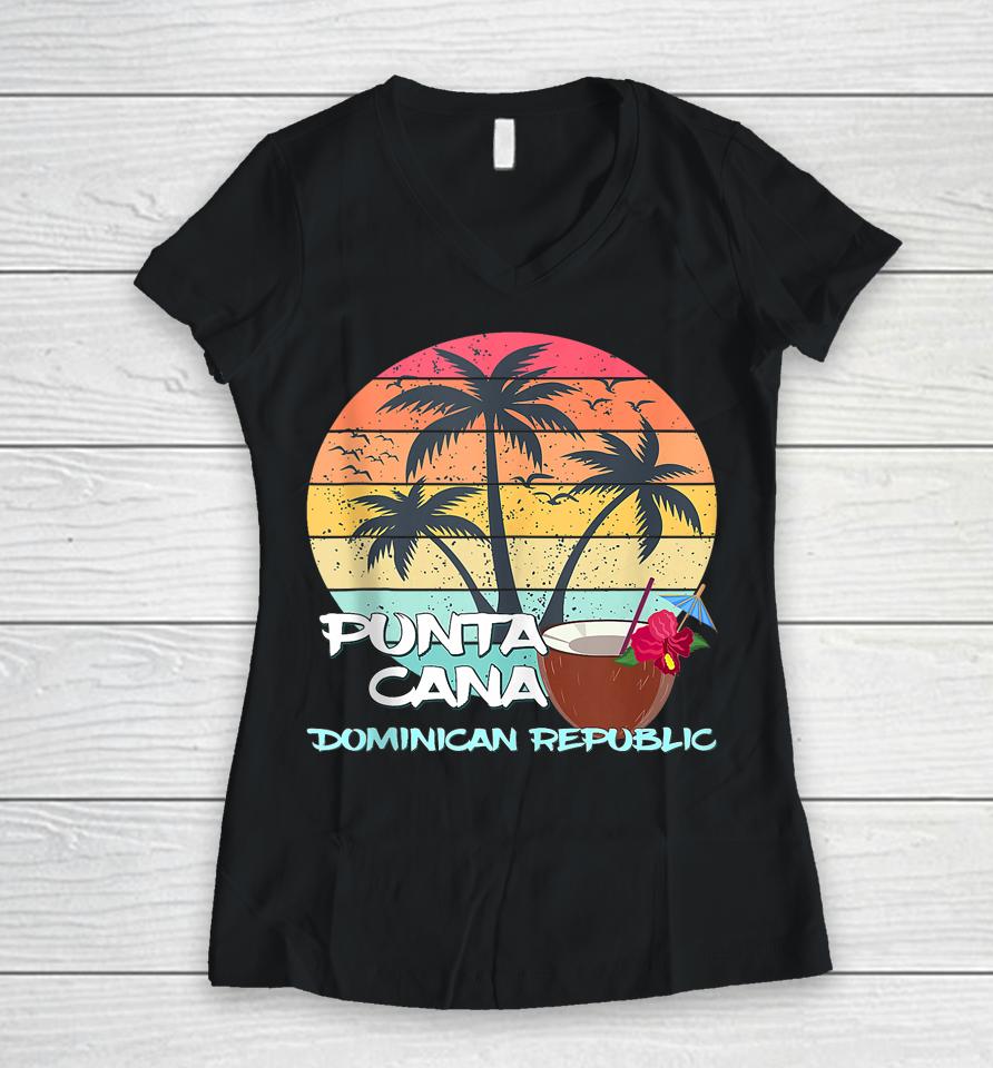 Punta Cana Palms Coconut Island Caribbean Dominican Republic Women V-Neck T-Shirt