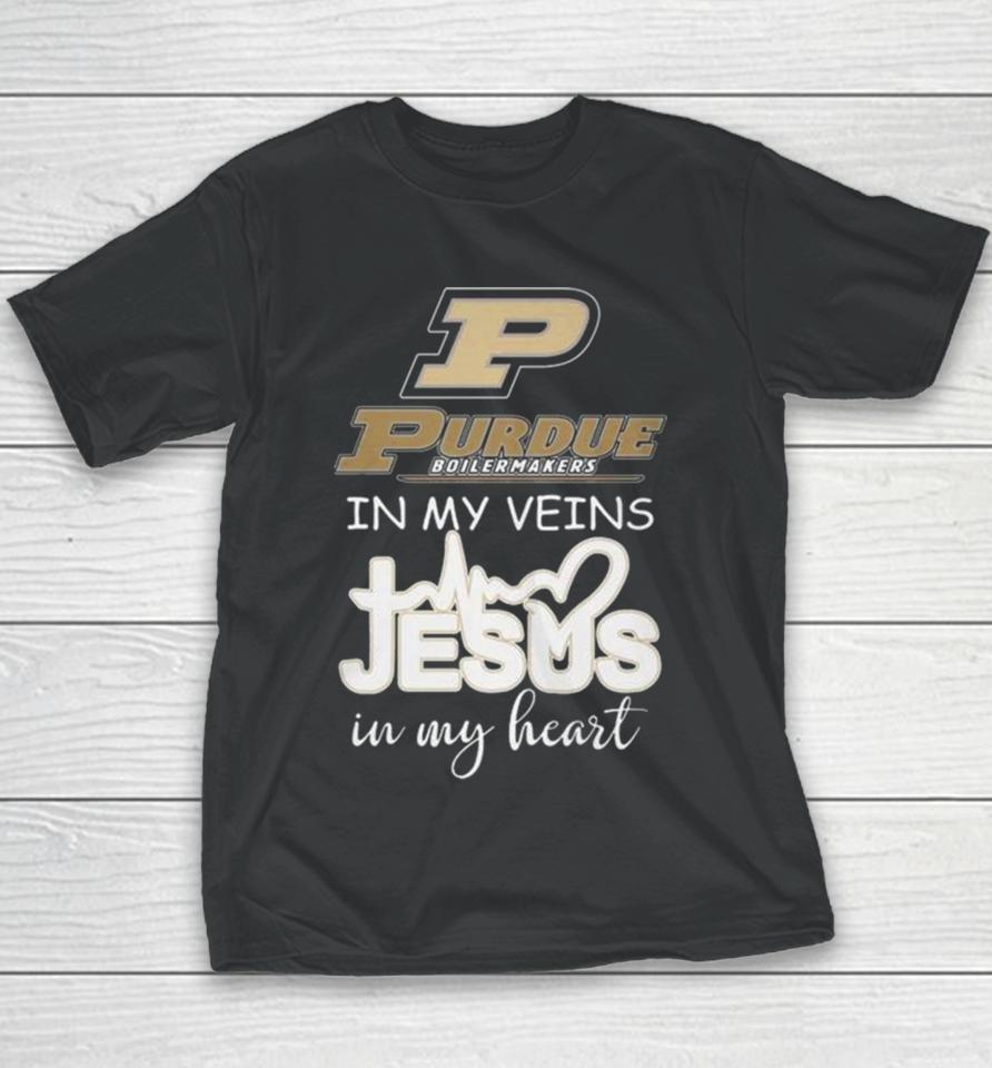 Purdue Boilermakers 2024 In My Veins Jesus In My Heart Youth T-Shirt