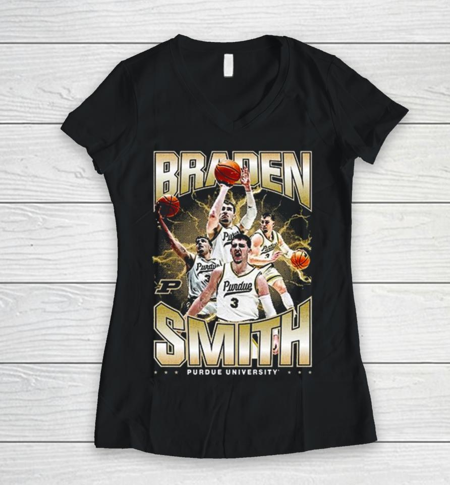 Purdue Boilermakers 2024 Ncaa Men’s Basketball Braden Smith 2023 – 2024 Post Season Women V-Neck T-Shirt
