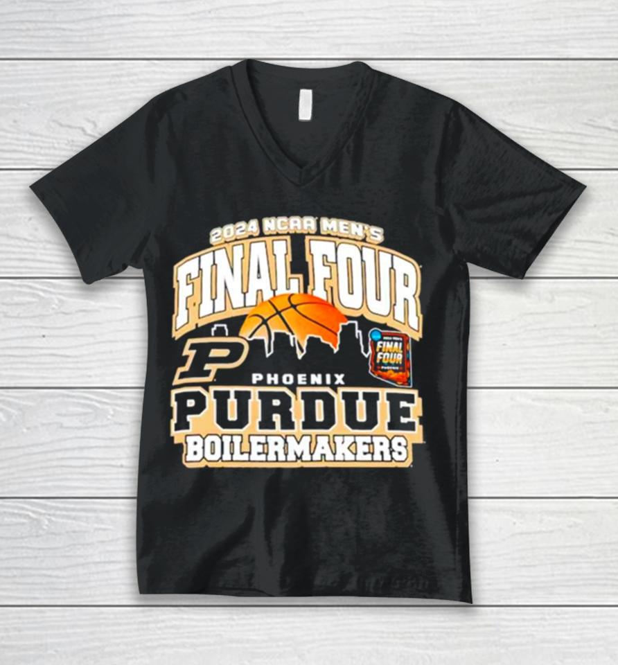 Purdue Boilermakers 2024 Ncaa Men’s Basketball Final Four Skyline Unisex V-Neck T-Shirt