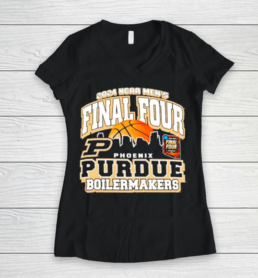 Purdue Boilermakers 2024 Ncaa Men’s Basketball Final Four Skyline Women V-Neck T-Shirt
