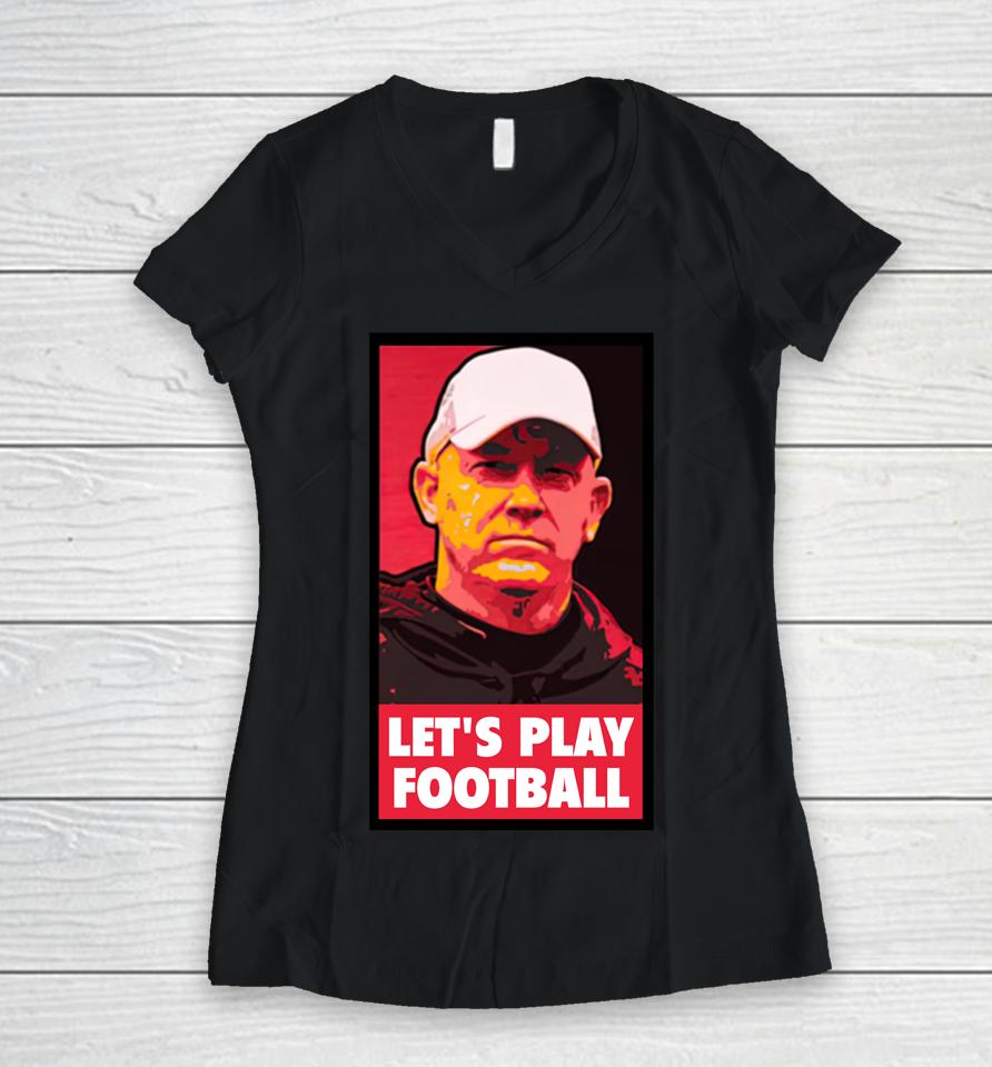 Purdue Boilermakers Football Coach Brian Brohm Let's Play Football Women V-Neck T-Shirt