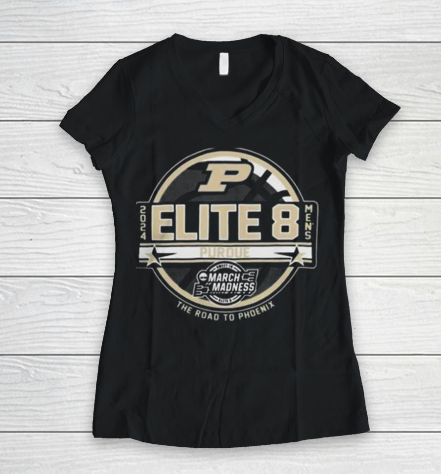 Purdue Boilermakers Men’s Basketball 2024 Elite 8 Women V-Neck T-Shirt