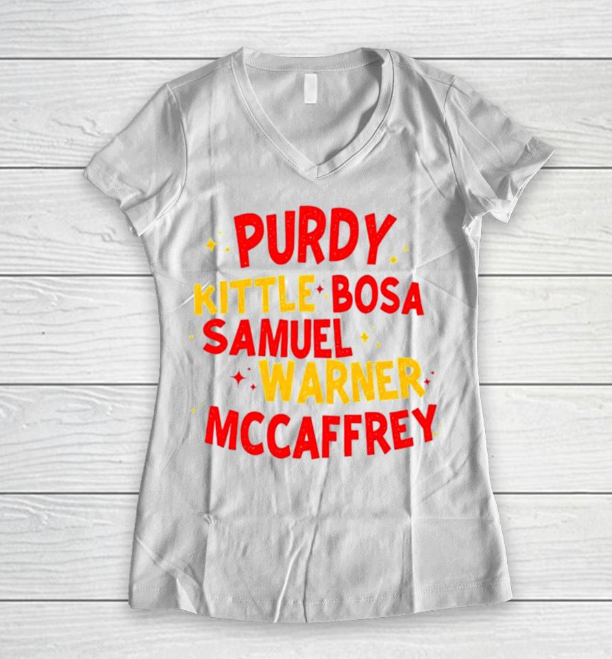 Purdy Kittle Bosa Samuel Warner Mccaffrey Women V-Neck T-Shirt